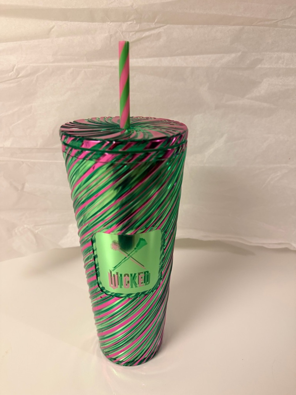 Starbucks Wicked Metallic Green and Pink Swirl Reusable Tumbler with Straw - Picture 2 of 4